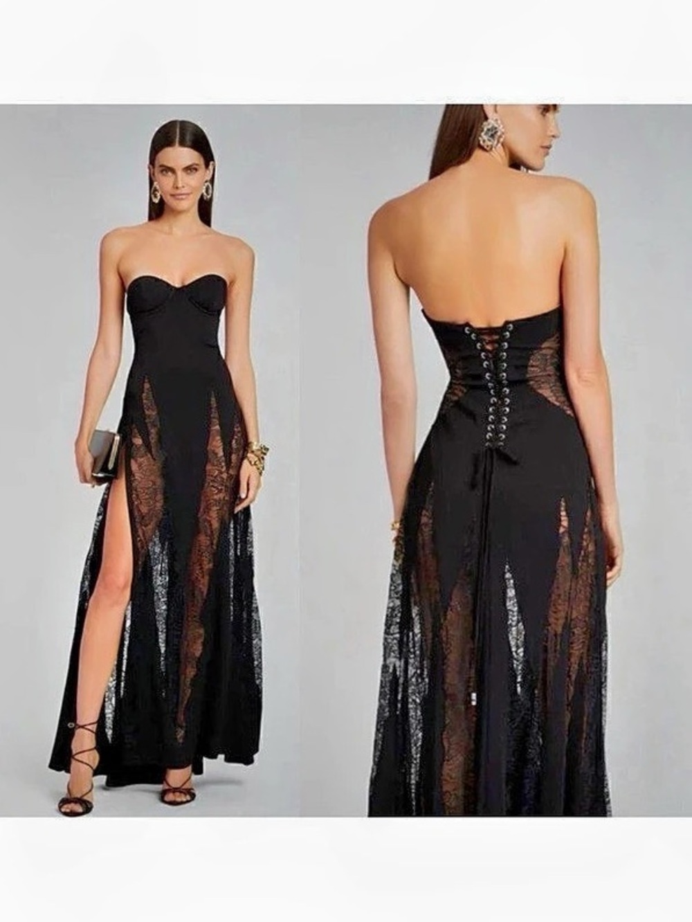 Retrofête Evangeline Dress Black Floral Lace Maxi Size Medium